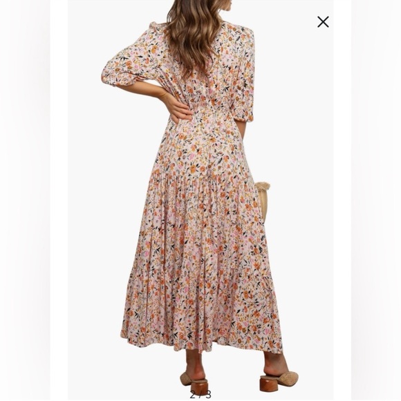 NEW Petal + Pup Kelda Floral Print Dress in Beige Women's Size Medium - Picture 2 of 7